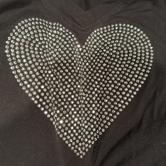 Rosio Valentine T-Shirt Soft V-Neck with 3D Silver Beaded Heart. - Picture 3 of 5